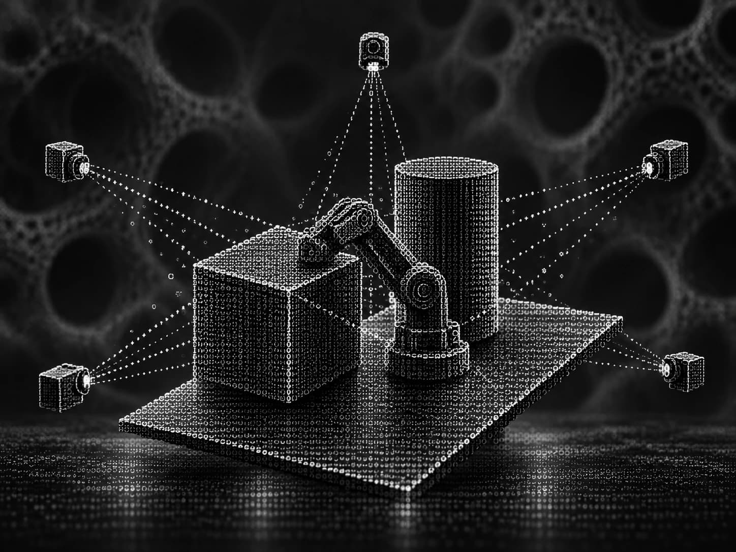 A shared physical world observed from multiple viewpoints in luminous ASCII geometry